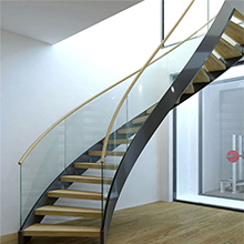 Modern Design Interior curved staircase with tempered glass railing 