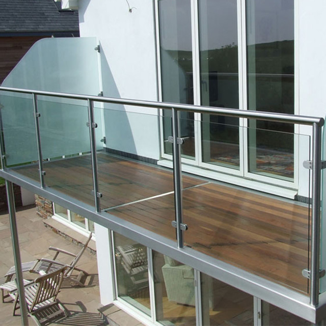 S-Exterior frameless glass balcony terrace deck railing glass post glass baluster