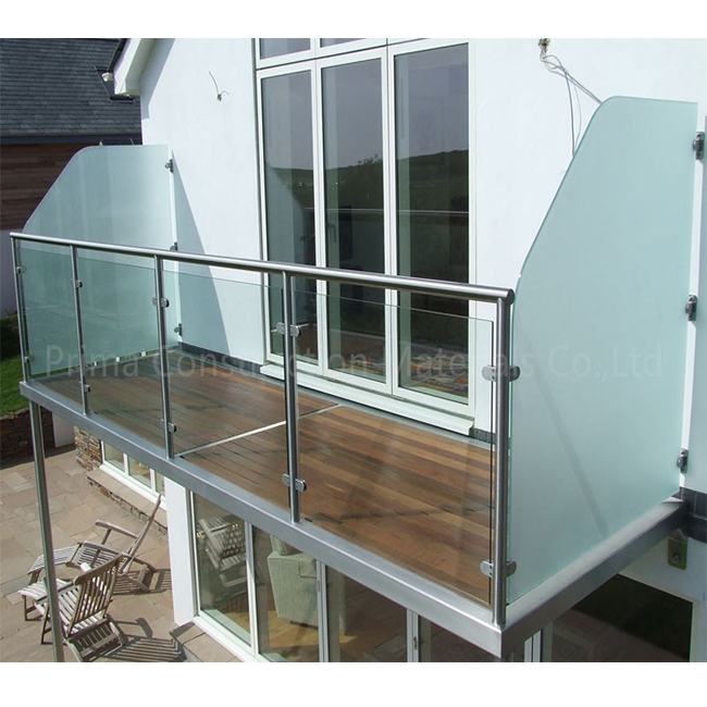 S-Stainless Steel Balcony Glass Railing with Stainless Steel Round Post