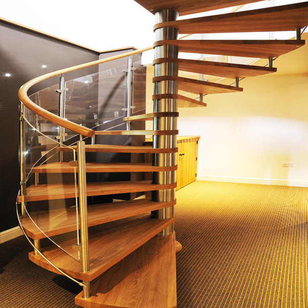J-wooden stair step prefab spiral stair