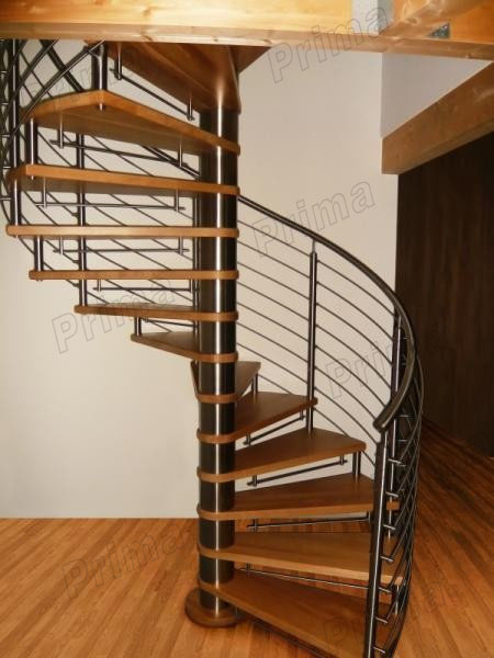 J-spiral handrail stairs wood stair treads